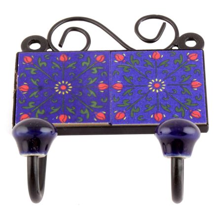 Navy Blue And Red Ceramic Flower Tiles Hooks Online